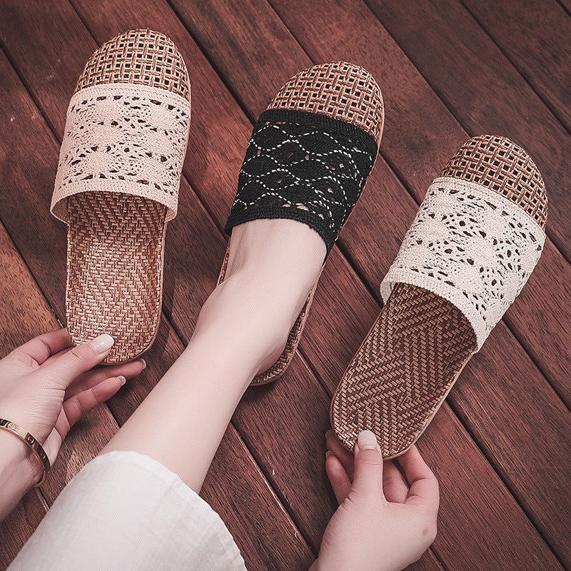 Women's Summer Rattan Grass Woven Sandals And Slippers Breathable Non-slip