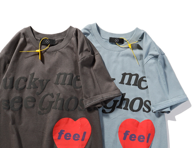 Washed Vintage Distressed Heart Letter High Street Short Sleeve T-Shirt