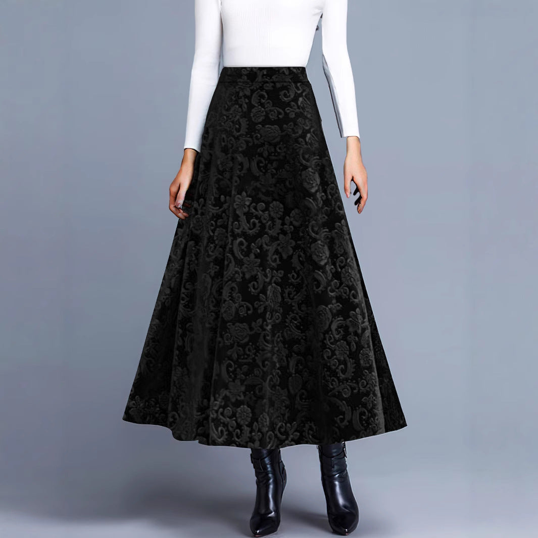 Spring And Autumn New Sexy European And American Simple Velvet Print Skirt Women