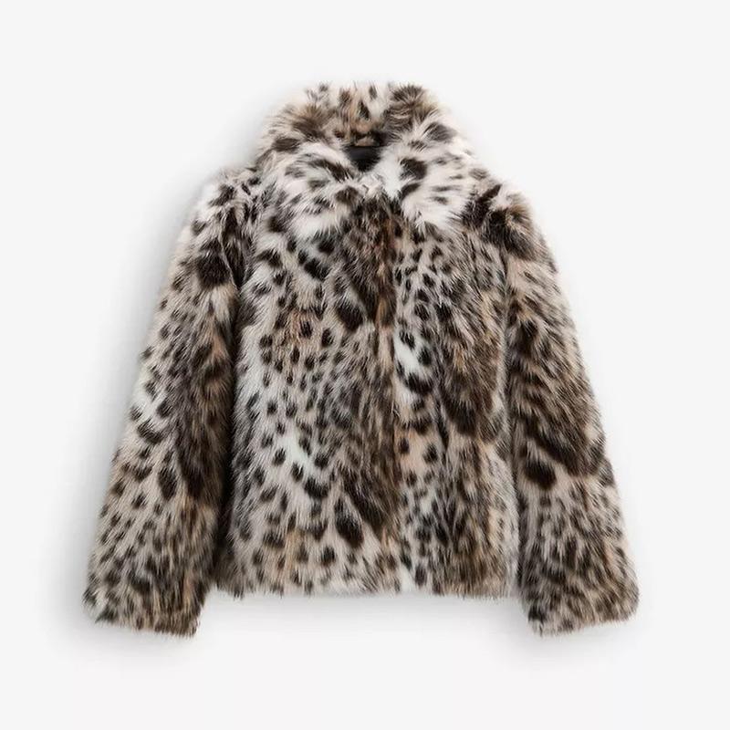Womens Leopard-Print Casual Collared Warm Coat