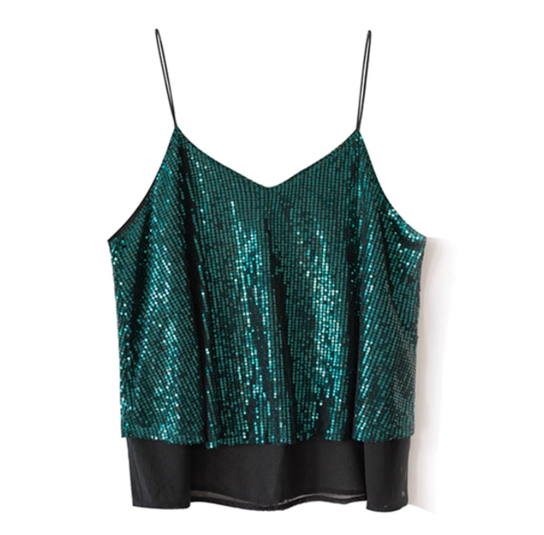 European And American Style Design Sense Niche Nightclub V-neck Glitter Heavy Industry Small Sling