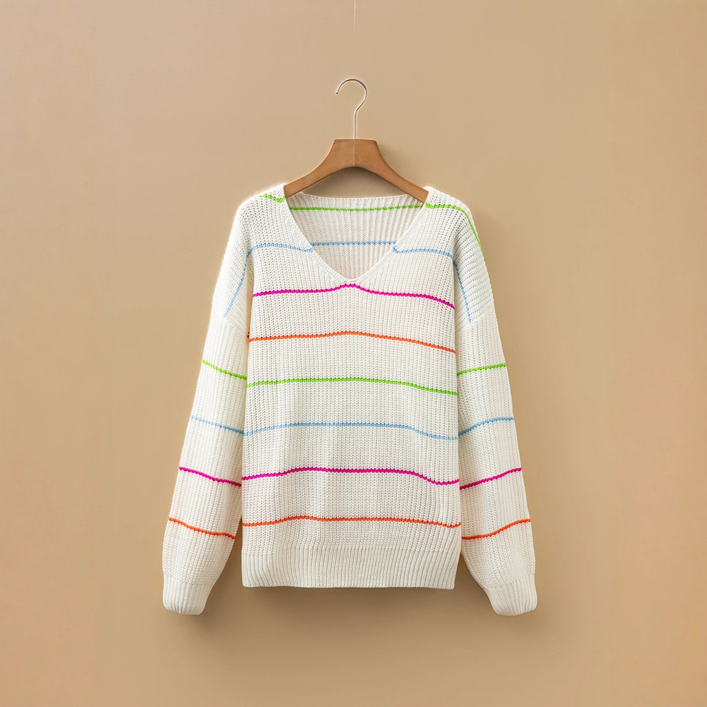 Womens Loose High-Elastic Striped Casual Sweater
