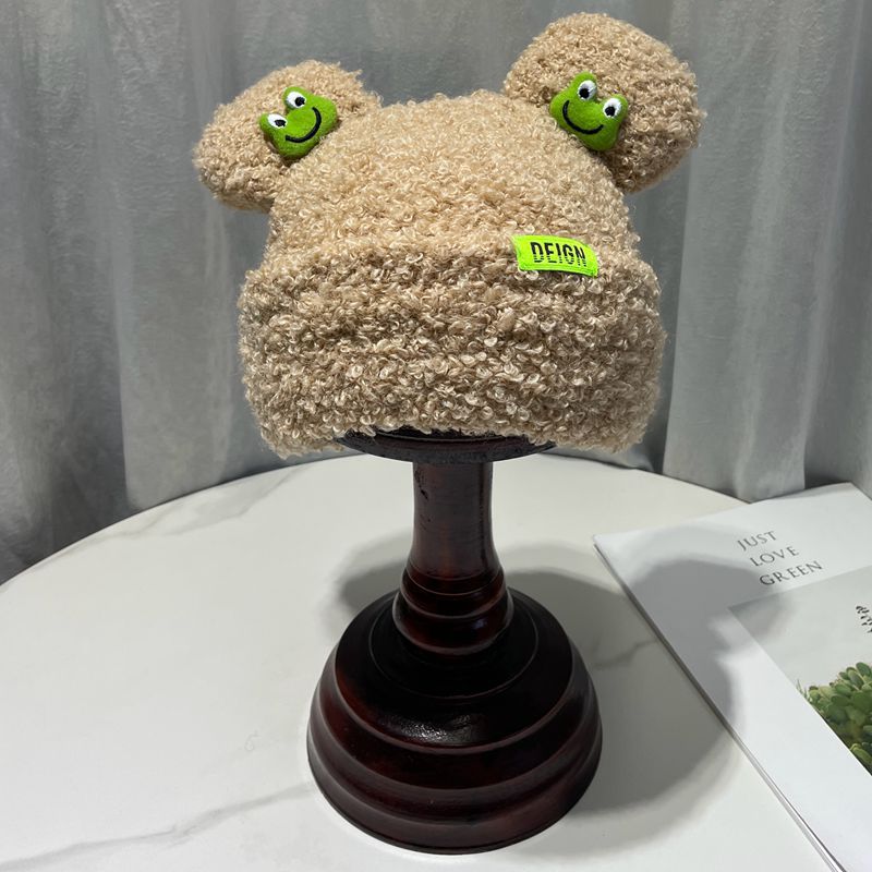 Japanese Cartoon Cute Frog Lambswool Bun Head Hat