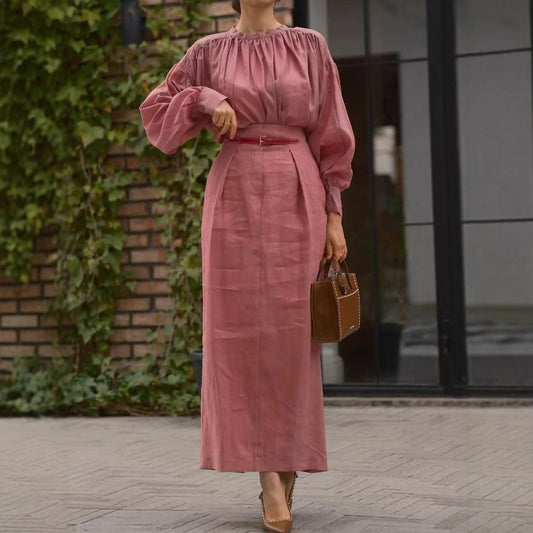 Elegant French-style Long-sleeve Solid-color Shirt For Independent Online Stores Long Skirt