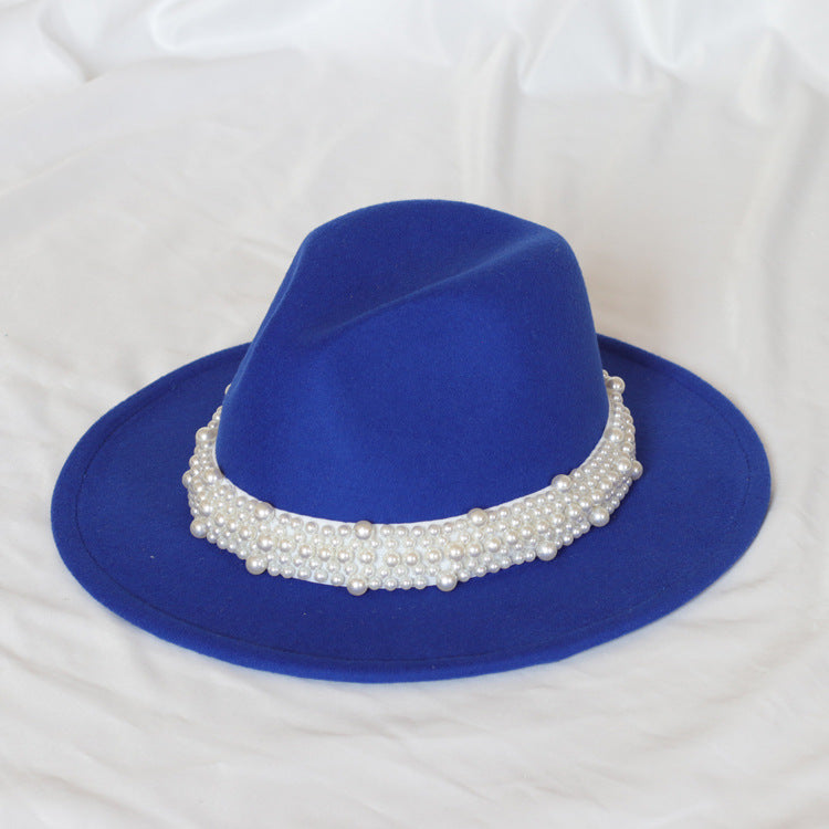 Handmade Pearl Top Hat Big Brim Fur Felt Hat
