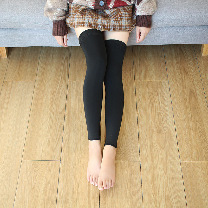 Autumn And Winter Large Size Fleece-lined Thick Fake Transparent Meat Thigh High Sock