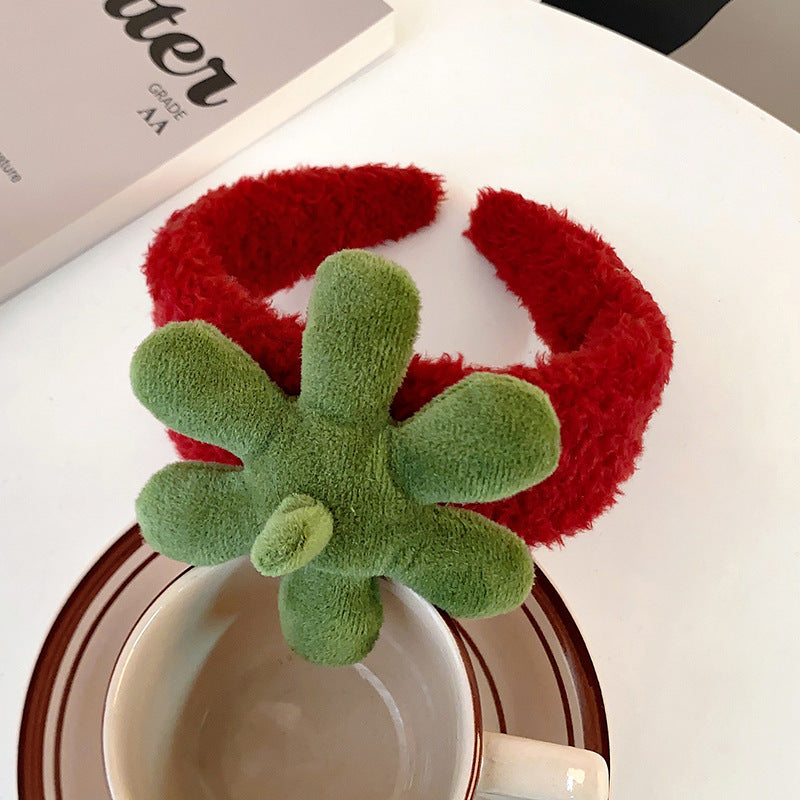 Cute Strawberry Leaf Hair Band Wrist Strap Wide Brim Hair Band