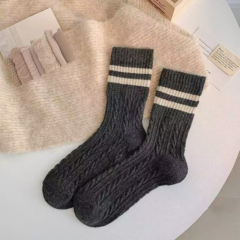 Thickened Womens Socks With Double Stripes
