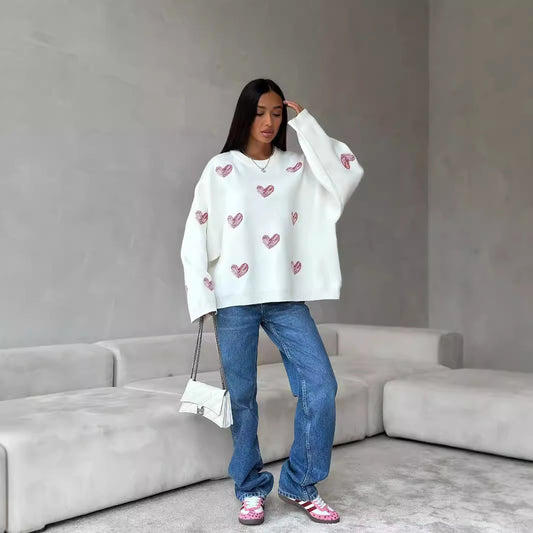 Early Autumn Idle Style Draping Round Neck Long Sleeve Women's Sweater