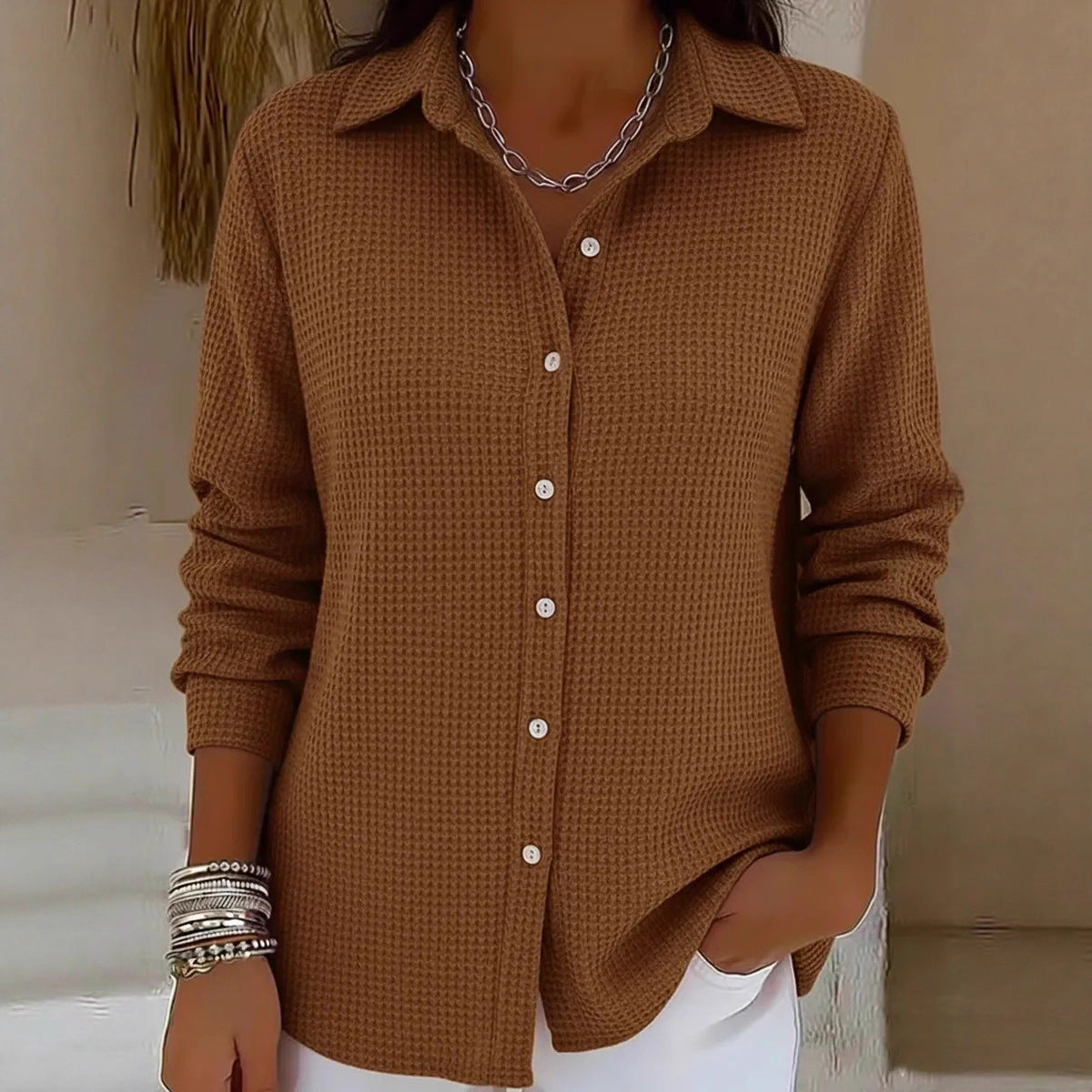 Button-front Knitted Cardigan With A Lapel Neckline