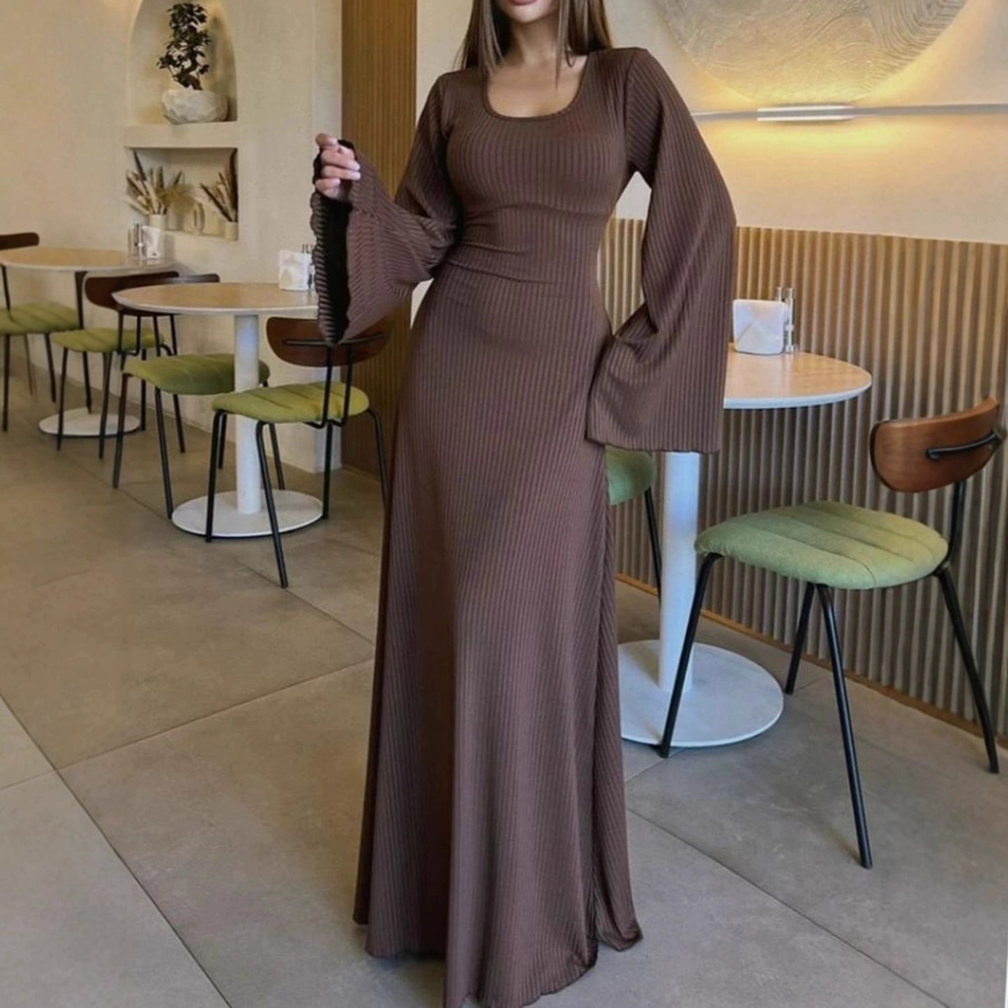 Women's Elegant Strappy Fashionable Long-Sleeve Dress