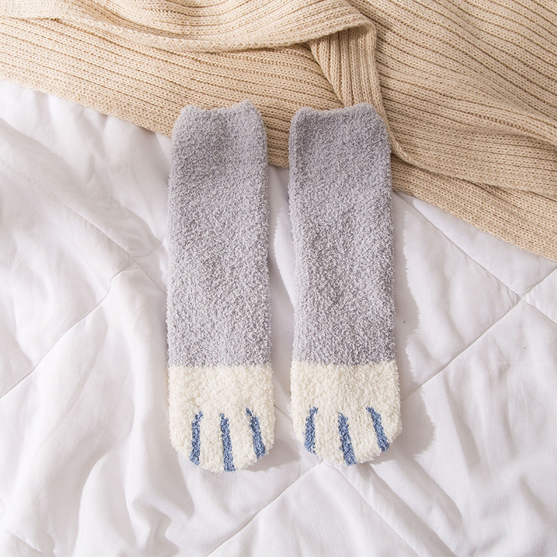 New Coral Velvet Cat's Paw Socks For Women Fleece Lined Padded Warm Keeping