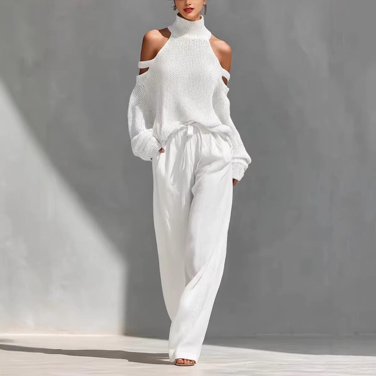 Womens Long-Sleeve Turtleneck Top And Pants Two-Piece Set