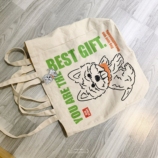 Original Design Hand Painted Dog Pure Cotton Bag