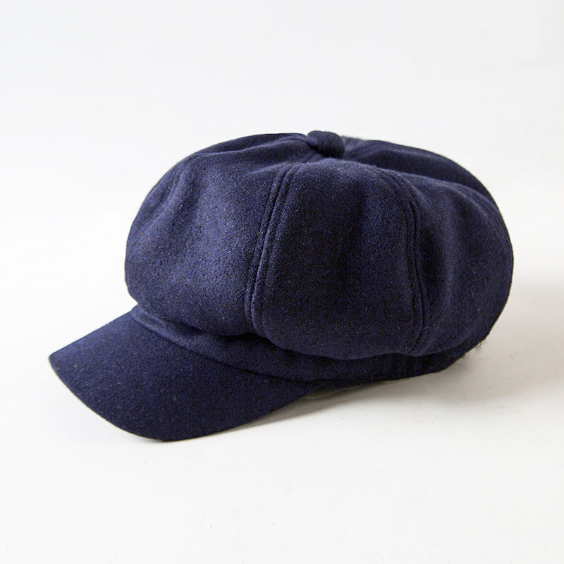 Woolen Beret Casual Versatile Octagonal Hat