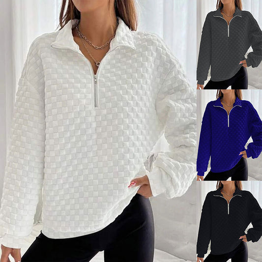 Efterår og vinter strikket tekstur stof sweater langærmet lynlås til kvinder