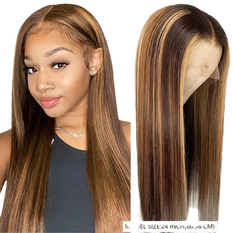 Piano Color Long Straight Wig Front Lace Full-head Wig