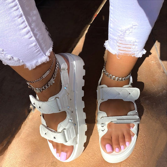 New Style Rivet Small Fragrance Velcro Ladies Sandals