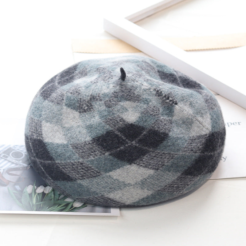 Women's Fashion Vintage Wool Jacquard Check Hat
