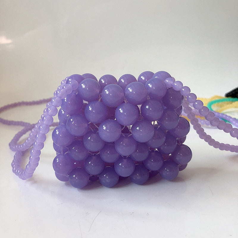 Mini Color Transparent Handmade Beaded Bag Imitation Pearl One-shoulder Diagonal
