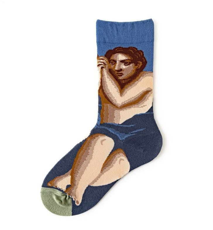 Trendy Mid-calf Length Socks Preppy Style Stockings Artistic Illustration Socks