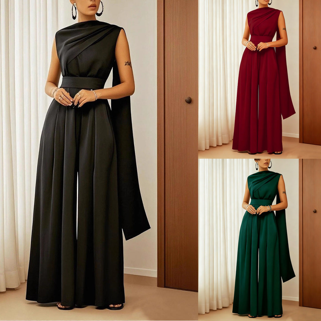 Women's Solid Color Slim-fit Jumpsuit Loose Casual Pants