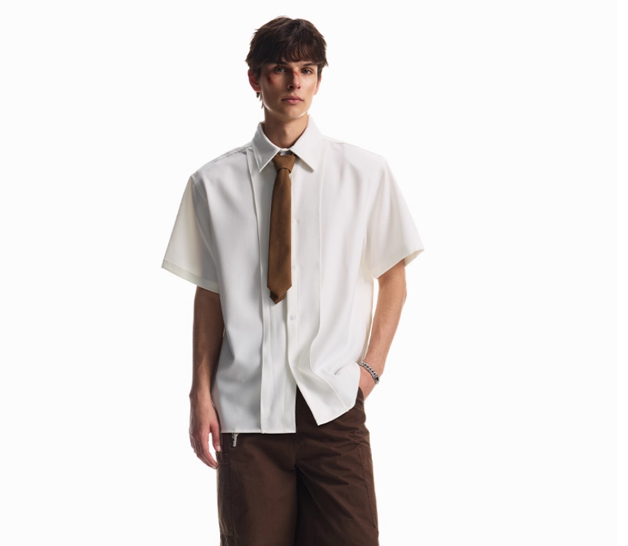 Detachable Padded Shoulder Lapel Short Sleeve Shirt For Men And Women