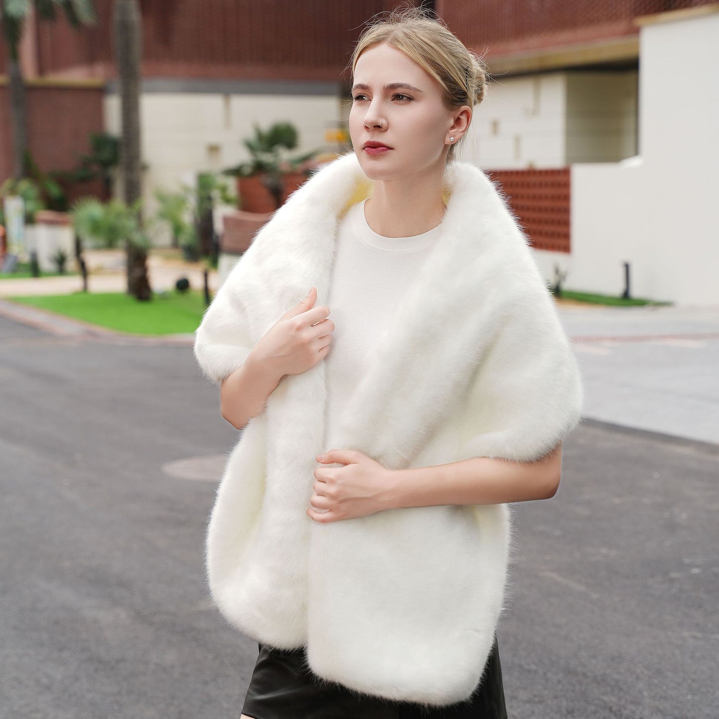 Fur Shawl Dress Warm Faux Fur Coat