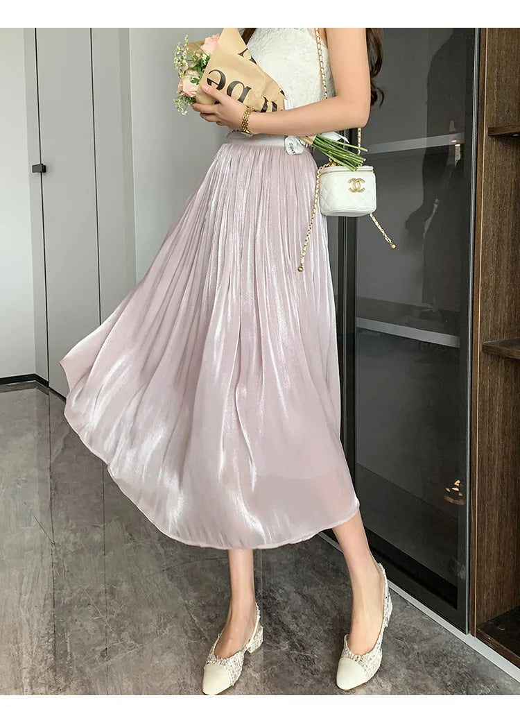 Solid Color Glossy Texture Skirt For Women