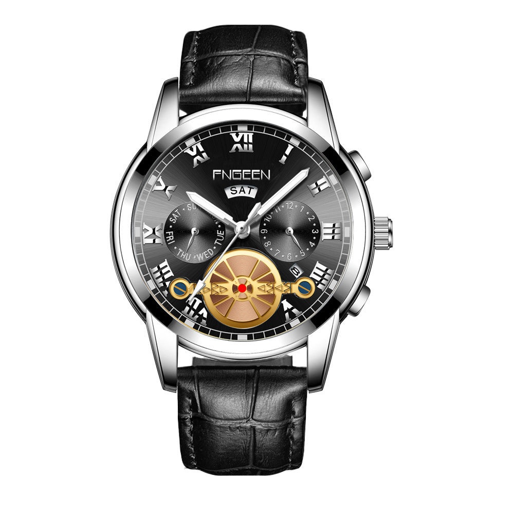 Fashion Tourbillon Watch Quartz Steel Band Multifunction