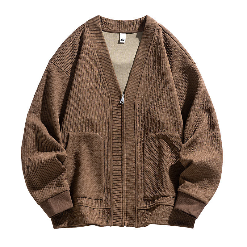 Mens Plus Size Solid Color Cardigan Zip Up Jacket