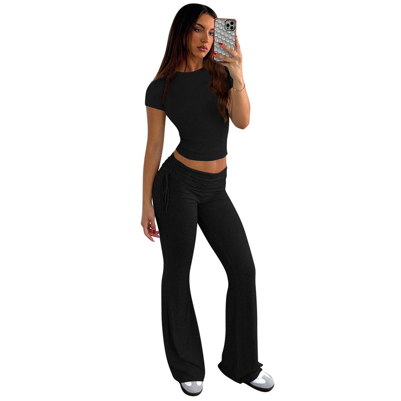 Stylish 2-piece Set Featuring A Waist-cinching Drawstring