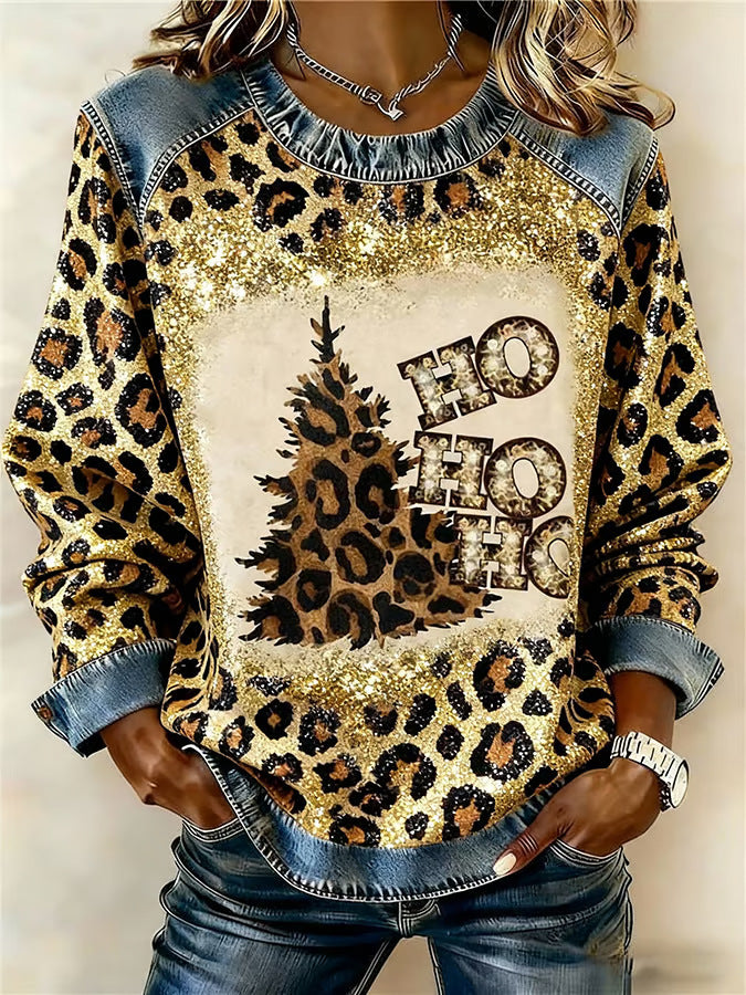 Womens 3D Digital-Print Crew-Neck Fashion Pullover Long-Sleeve Sweatshirt