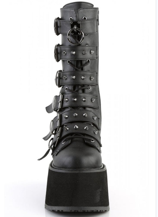 Autumn High-heeled Thick-bottomed Paint Belt Buckle Mid Boots