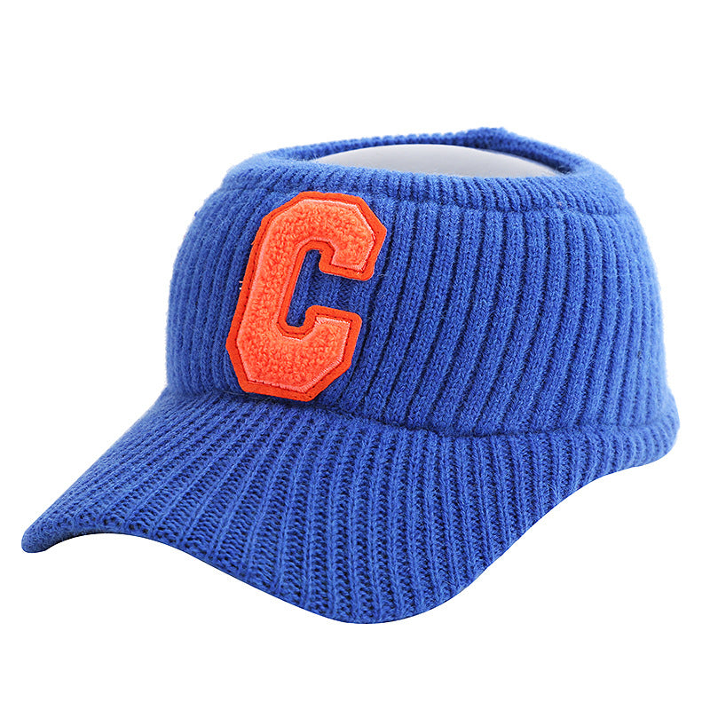 Female C Letter Fleece Warm Empty Top Knitted Baseball Hat