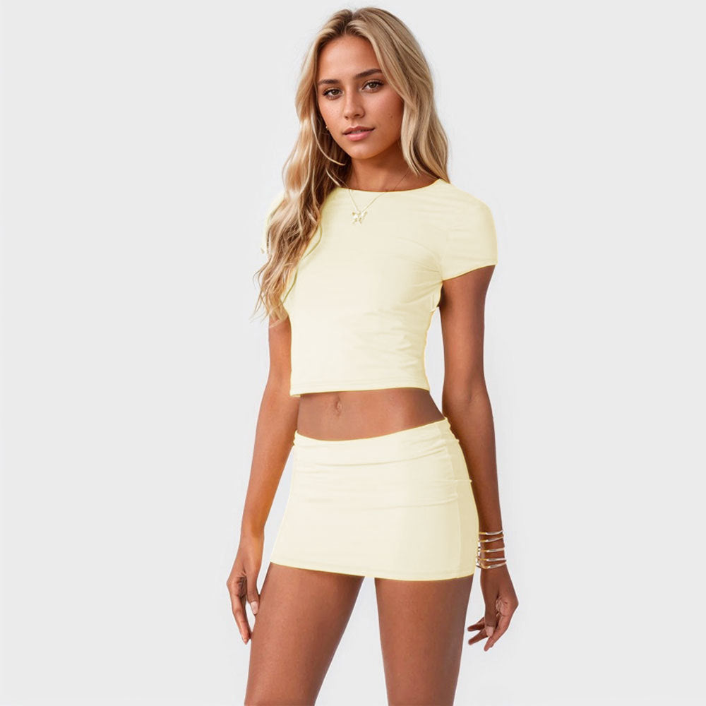 Summer Backless Top And Sheath Mini Skirt Two-piece Set