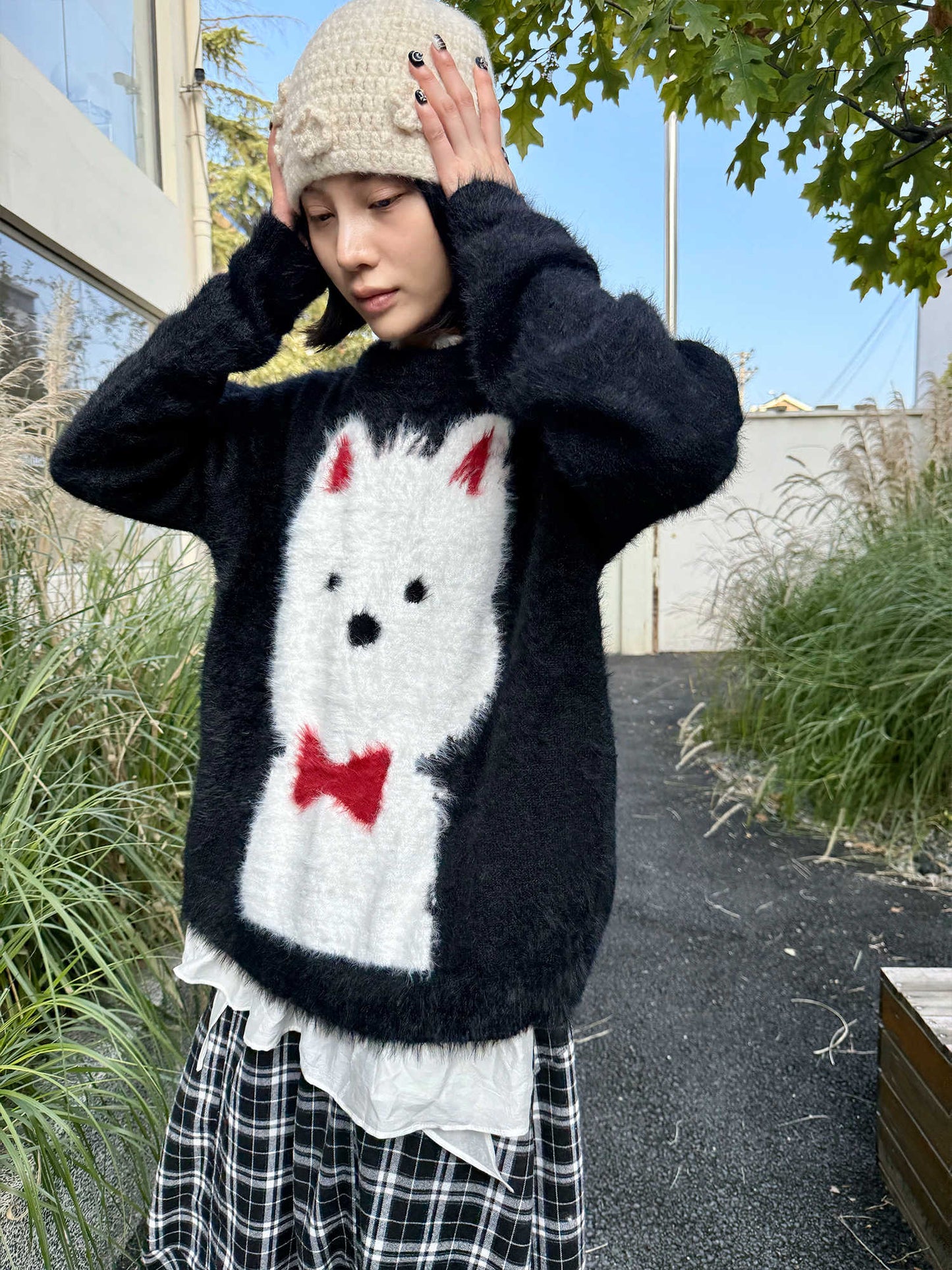 White Red Bow Tie Fur Dog Black Sweater