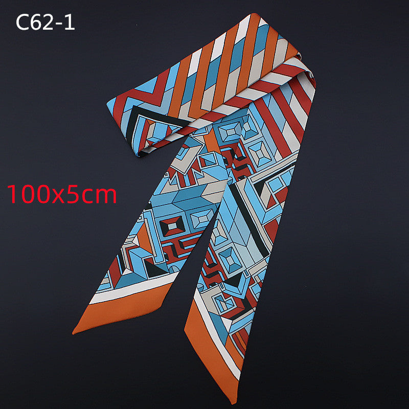 Ladies Geometric Stripes Slender And Narrow Twill Scarf Ribbon