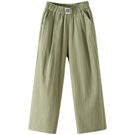 All-match High Waist Plus Size Loose Middle-aged And Elderly Cropped Wide-leg Pants