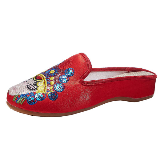 Ethnic Style Embroidered Slippers With Beef Tendon Sole