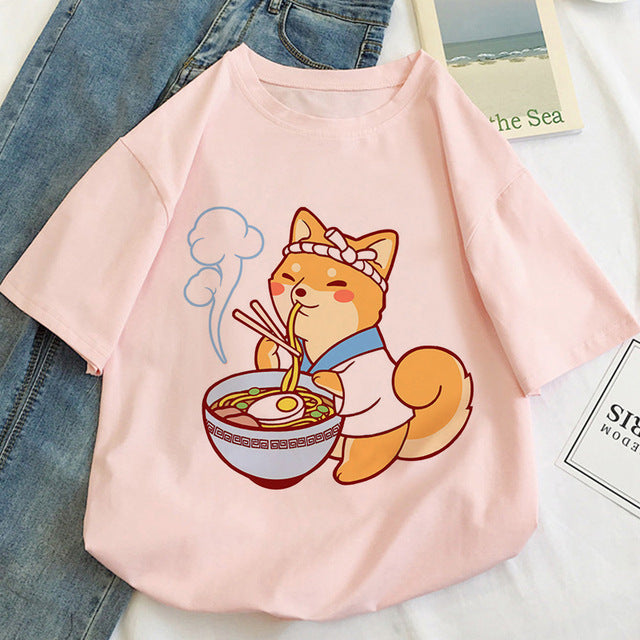 Cute Women's Cat Cartoon Pattern T-shirt