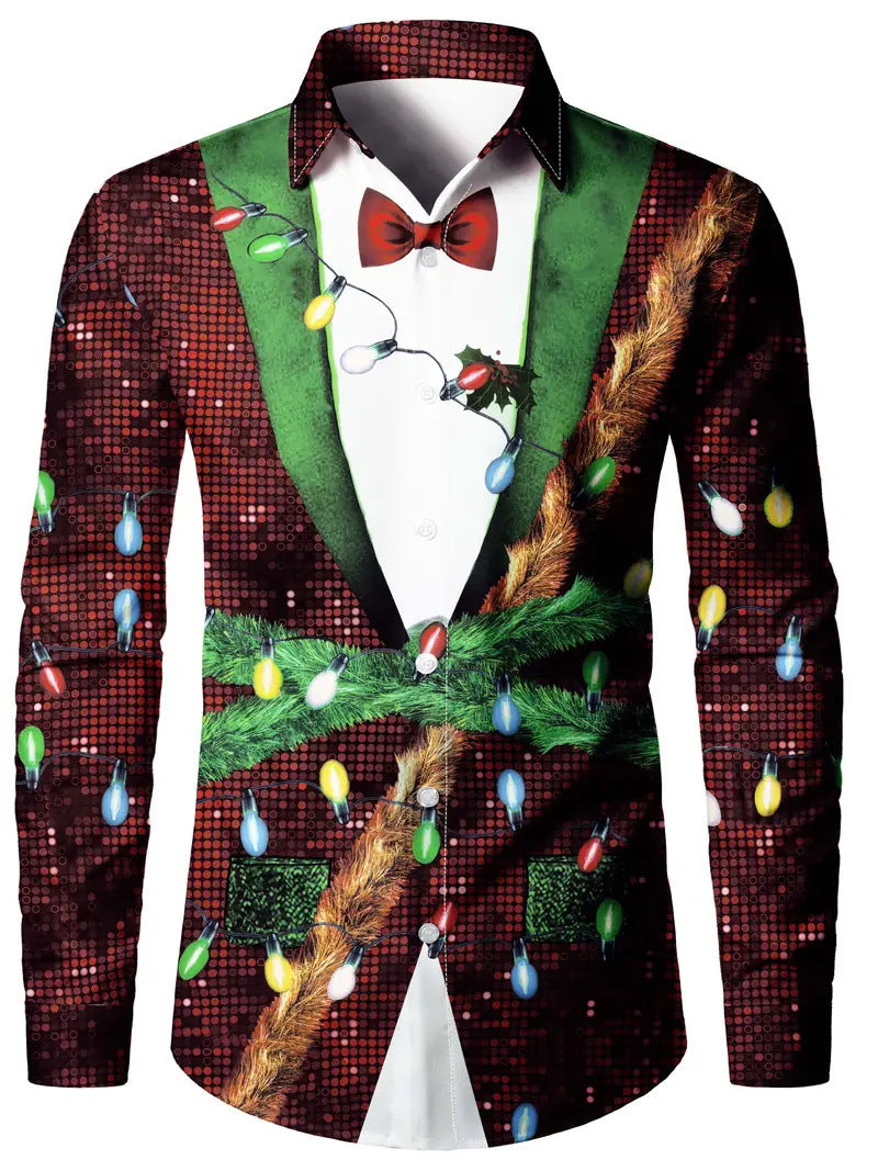 Fashion Men's False Two Pieces Digital Printing Shirt