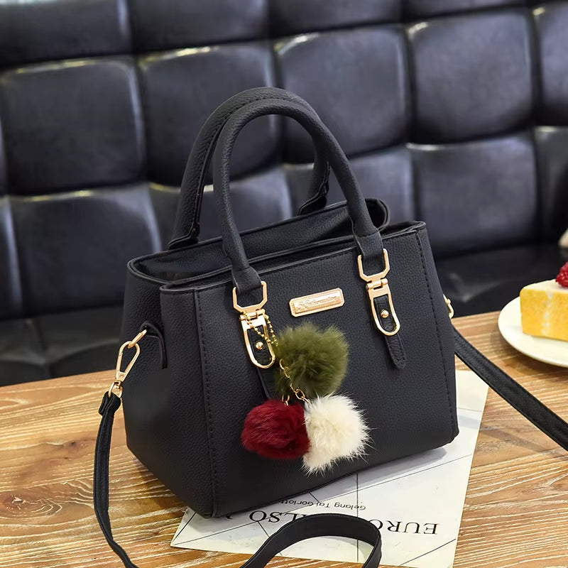 PU Leather Vintage Handbags for Women - Plush Tassel Messenger Tote and Crossbody Bag