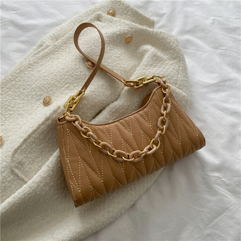 Pleated Baguette Underarm Stylish Chain Shoulder Bag