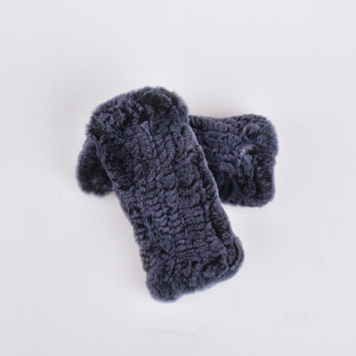 Rabbit Fur Half Finger Gloves Padded