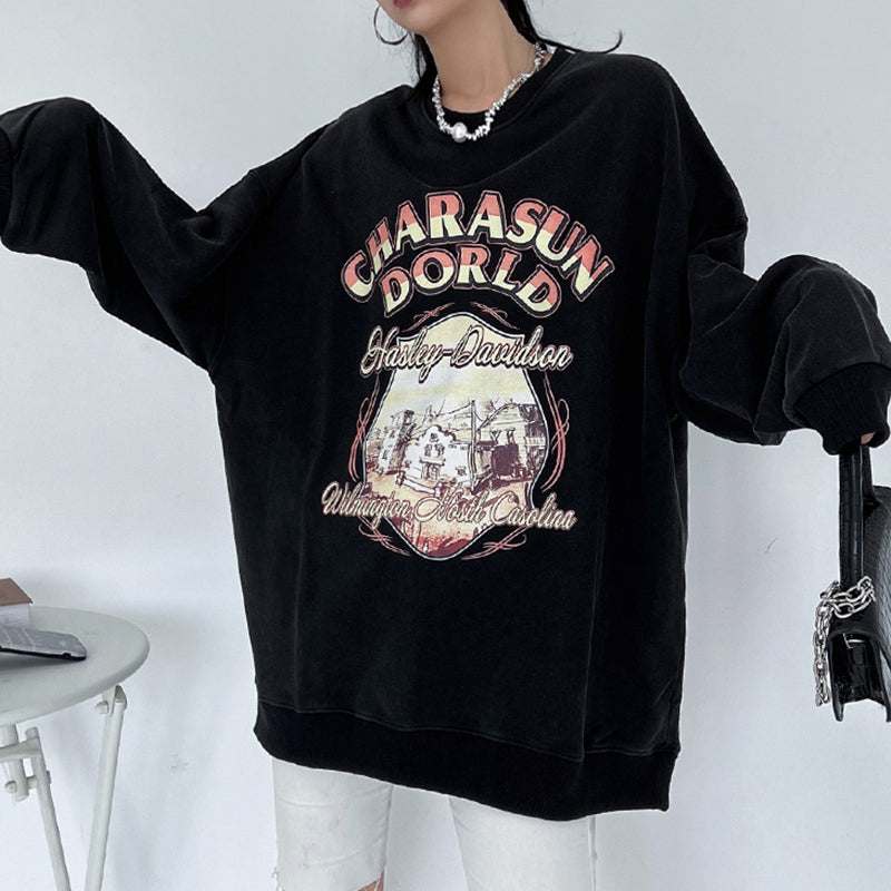 Retro Vasket Gammel Rundhalset Sweater Kvinde