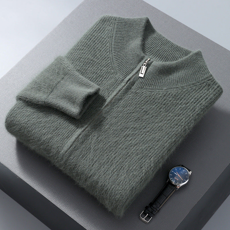 Men's Half-high Collar Loose Thick Zip Wool Knitted Sweater