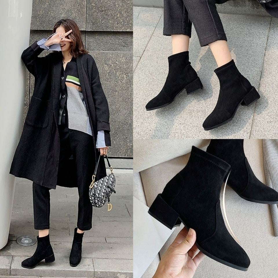 Spring And Autumn Single Shoes Thick Heel Short Boots Autumn And Winter New Wild Martin Boots