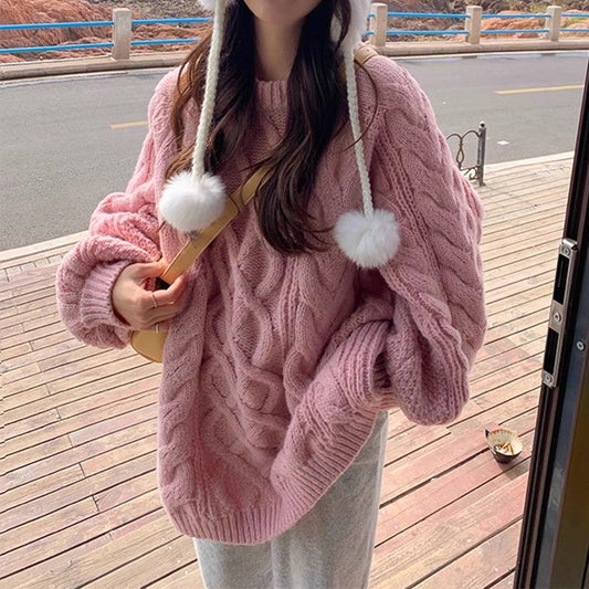 Thick Thread Cable-knit Sweater Female Thick Mid-length