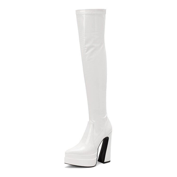 Shaped Platform Thick Heel High Tube Plastic Leg Boots